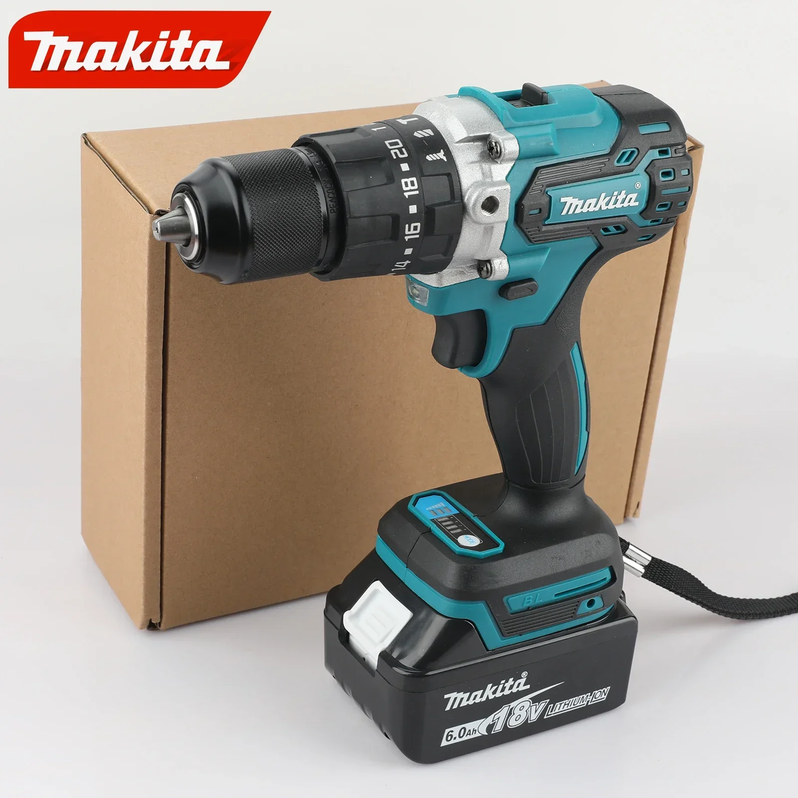 Makita DDF487 Taladro de impacto de carga de iones de litio de 18 V para el hogar sin escobillas rojo y negro de 13 mm, destornillador eléctrico de alto par