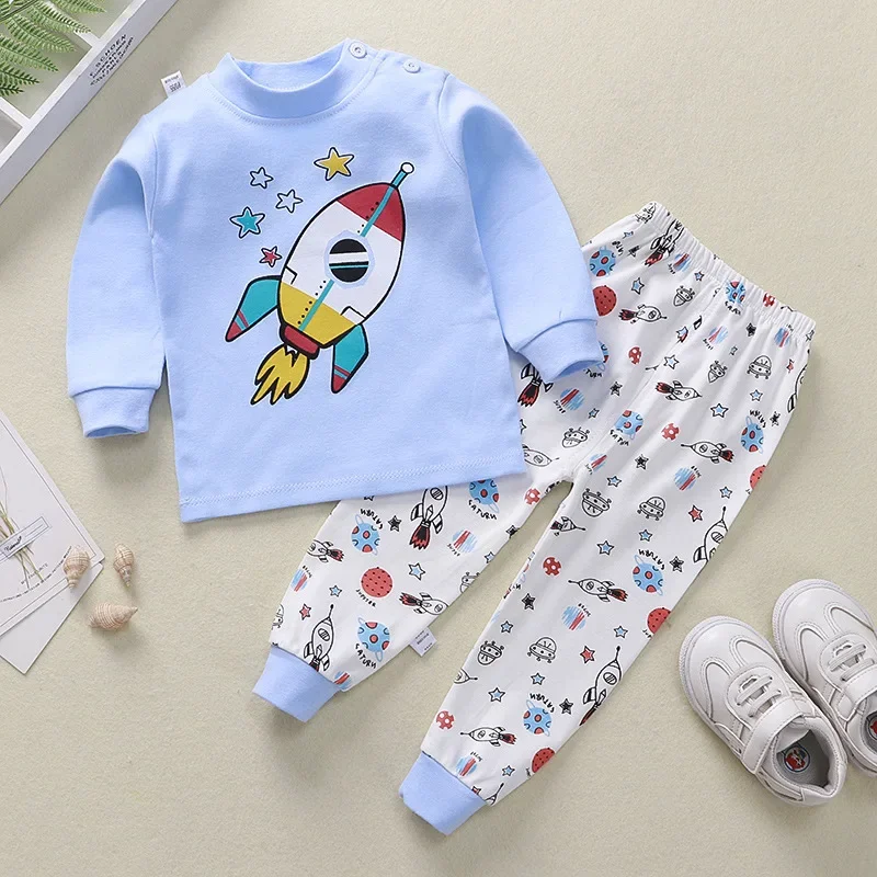 2022 Mới Trẻ Em Bé Trai Bé Gái Pyjama Bộ Hoạt Hình In Tay Dài Dễ Thương Áo Thun Áo Kèm Quần Tập Đi Cho Bé Ngủ Quần Áo bộ