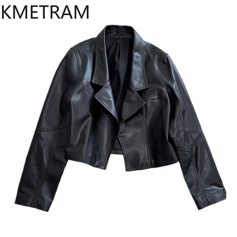 Damskie kurtki ze skóry owczej licowej, czarne, krótkie, skórzane, nowe w kolekcji odzieży wierzchniej na jesień 2025, veste femme