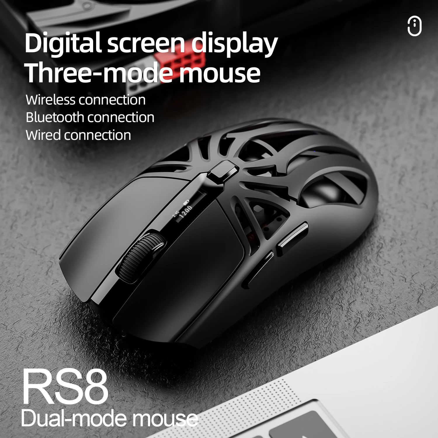 Souris Bluetooth SMAILWOLF RS8 1000Hz, 10000dpi, connexion à trois modes, souris de jeu macro légère pour ordinateur portable