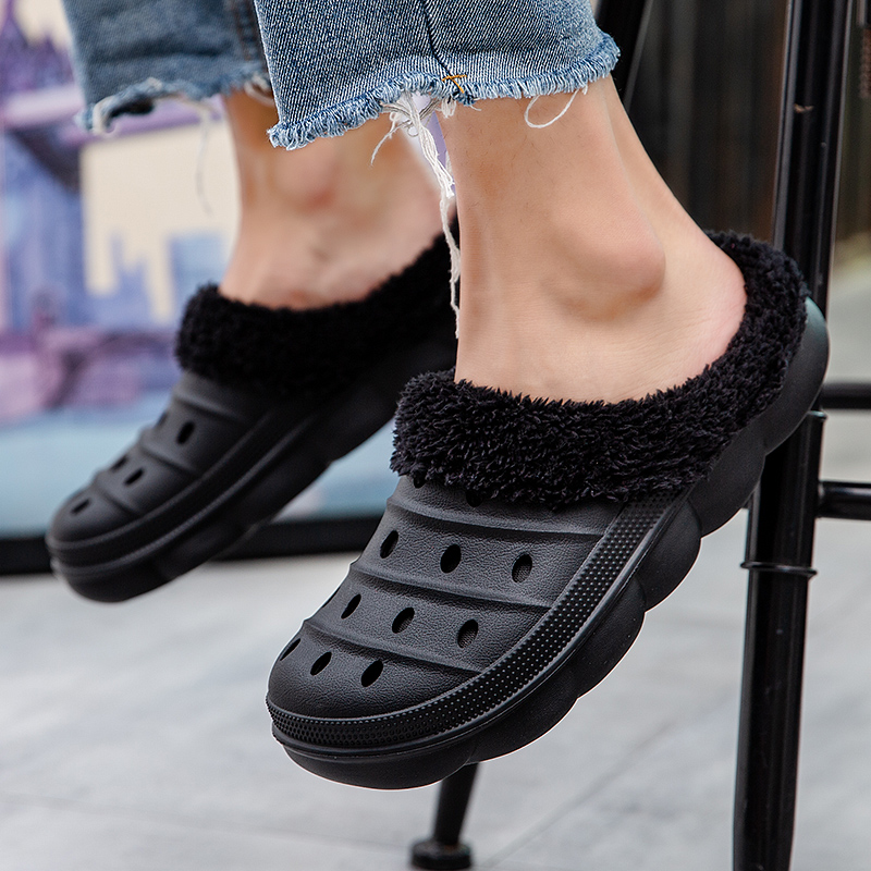 Herren- und Damenmodell, wasserdicht, EVA, warme, mit Fell umwickelte Hausschuhe für den Hausgebrauch, Baumwollschuhe, Fellrutschen, Plüsch-Winterhausschuhe