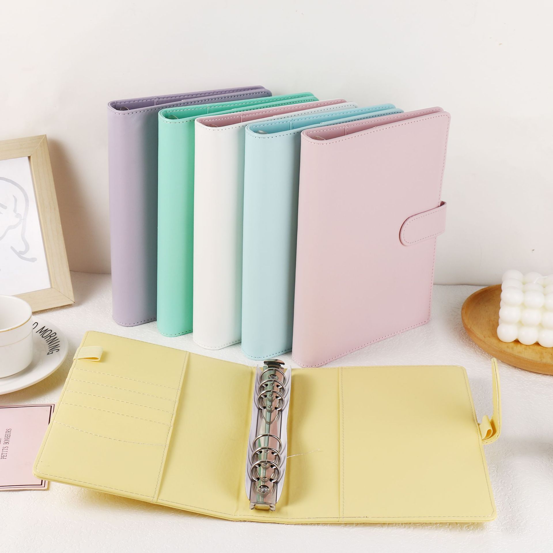 Carpeta de cuero PU de Color macarrón A5, tarjetas fotográficas DIY, libro para coleccionar, Agenda, planificador, cubierta DIY, álbum de papelería