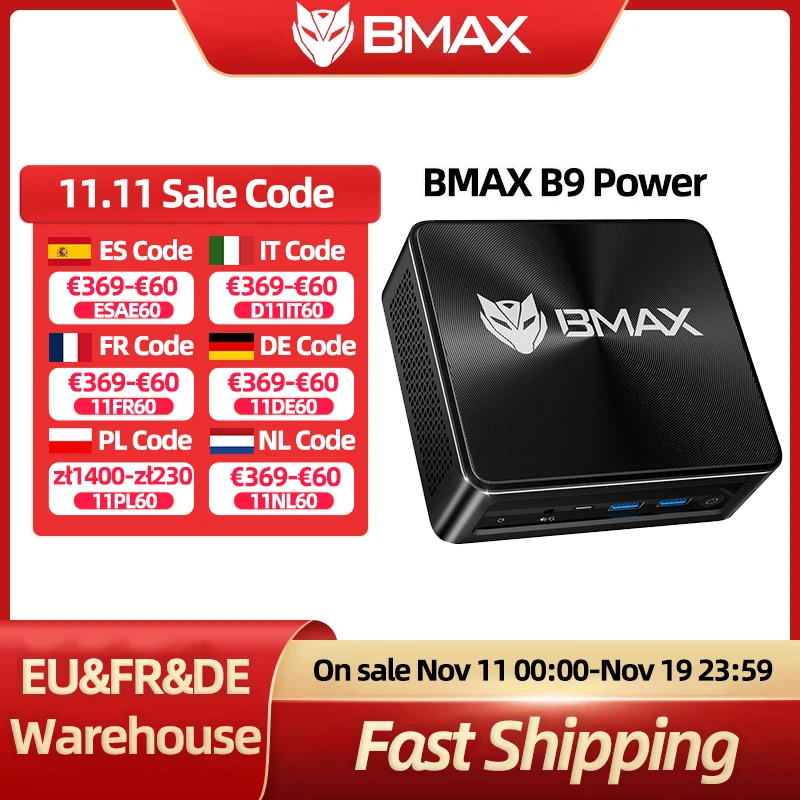 BMAX B9 Power MIni PC Intel 12a generazione Core i9-12900H Grafica Intel Iris Xe 32 GB DDR4 1 TB SSD ad alta velocità Windows 11 WIFI 6