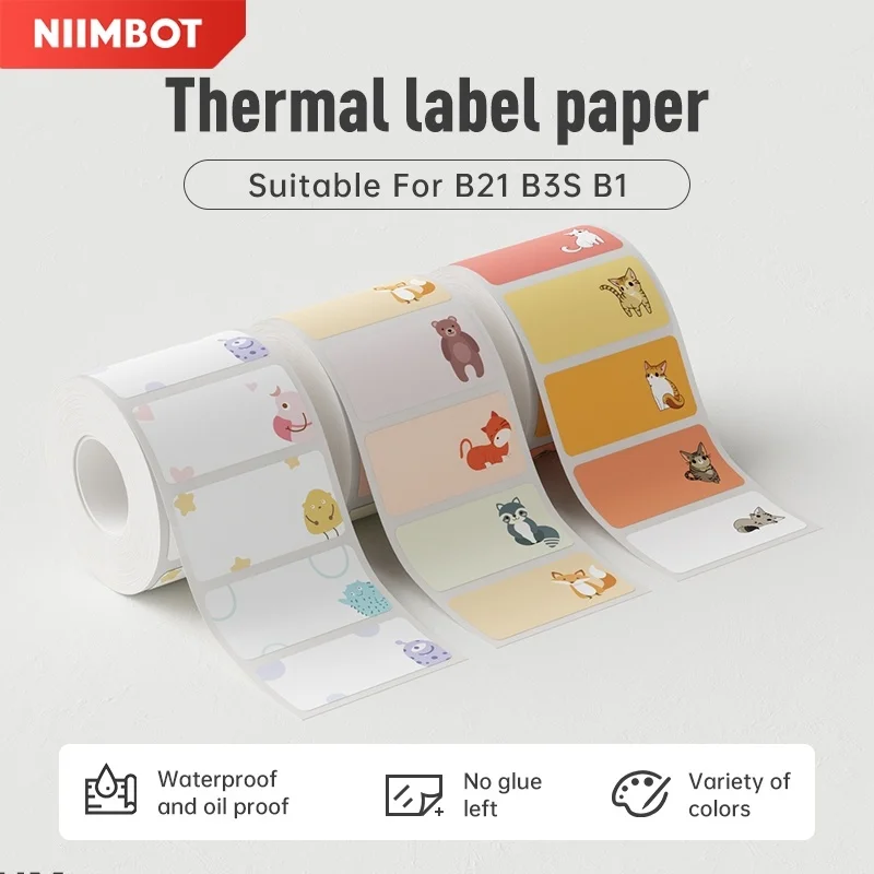 Термобумага Niimbot B21/B1/B3S этикетка бумажный стикер, водонепроницаемая и маслостойкая, с мультяшным изображением