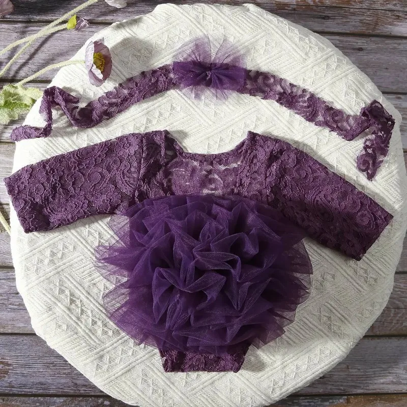 2 unidades/conjuntos vestido tutu do bebê recém-nascido fotografia roupa adorável renda menina vestido de princesa macacão presentes do bebê roupas de sessão de fotos