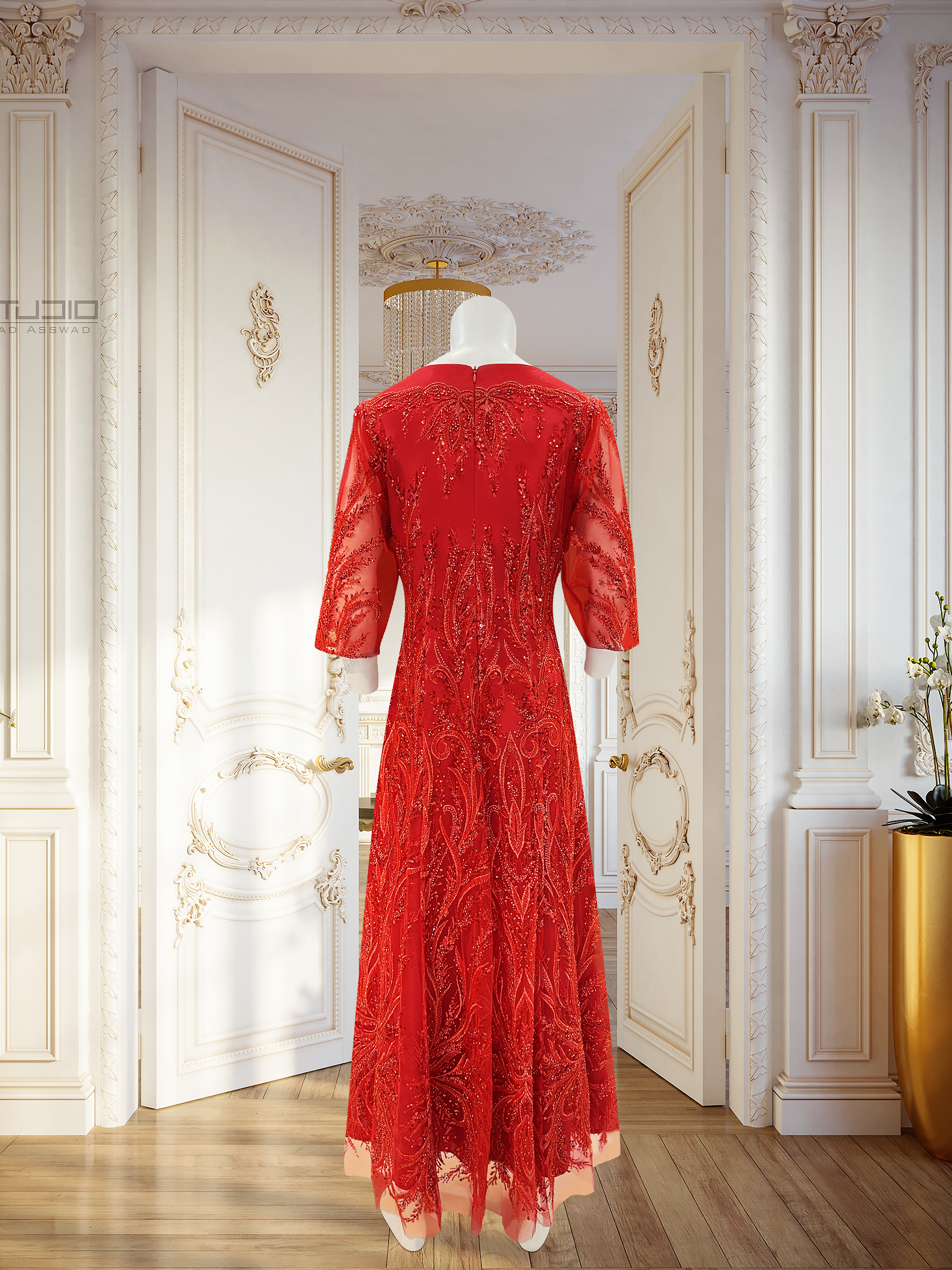 Vestido elegante e elegante com pérola de unha, renda vermelha, luxo acessível, vestido de noite para mãe