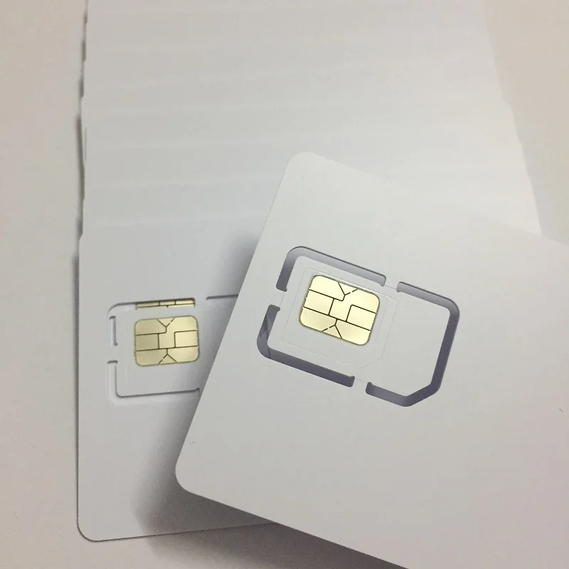 100 unids/lote tarjeta SIM USIM en blanco programable grabable 4G LTE WCDMA GSM Nano tarjeta Micro SIM con Micro Nano tamaño 2FF 3FF 4FF 3 en 1