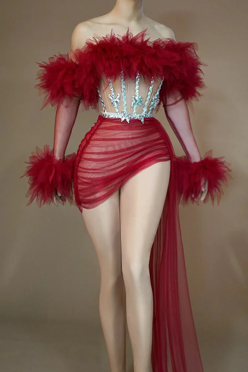 Vestidos de fiesta rojos transparentes sexys con manga Mini longitud con volantes de tul vestido de fiesta para club nocturno vestidos de cóctel elegantes espaguetis
