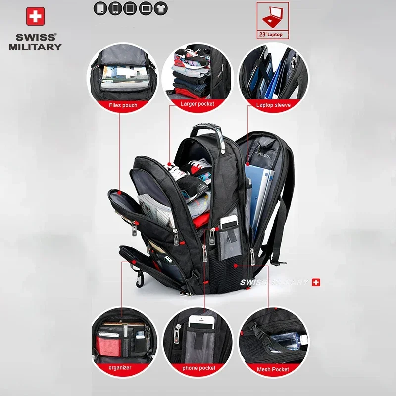 Suíço 17 "mochila portátil à prova dwaterproof água porta de carga usb estilo suíço multifuncional mochila caminhadas saco de viagem