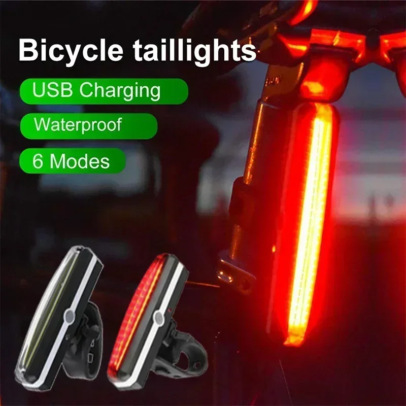 Luz trasera de bicicleta, luz trasera LED COB, resistente al agua, recargable por USB, para ciclismo de montaña, piezas de bicicleta