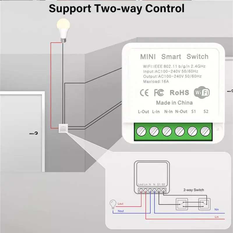 Tuya WiFi Smart Switch Module 16A Wireless DIY Light Switch Support 2 Way Control Smart Life APP Alexa Google Home Voice Control