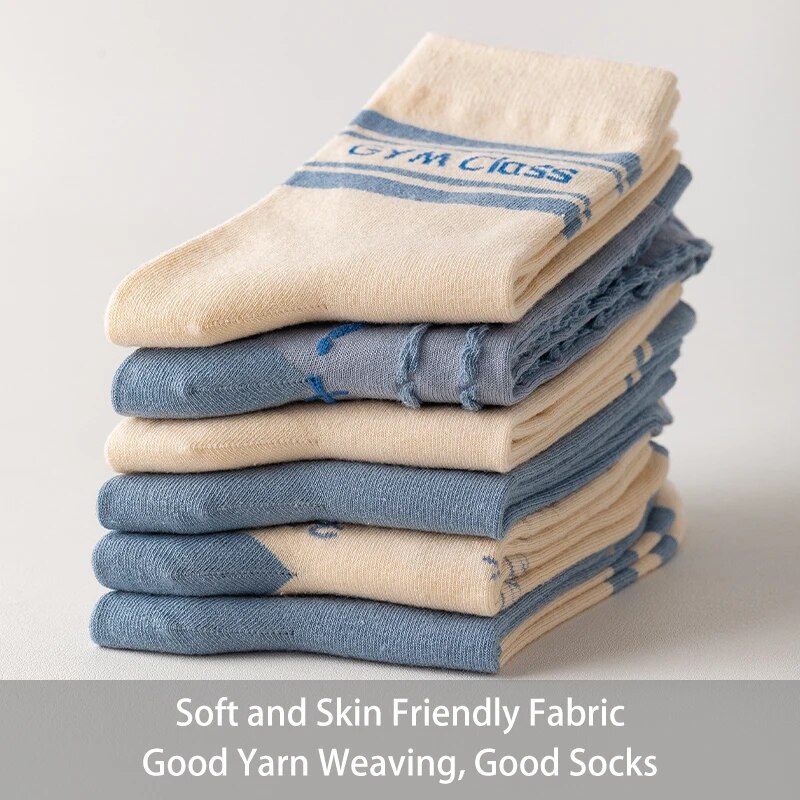 5 pares de calcetines de media pantorrilla bonitos y a rayas para las cuatro estaciones de primavera para mujer, bonitos y jóvenes, a la moda y cómodos