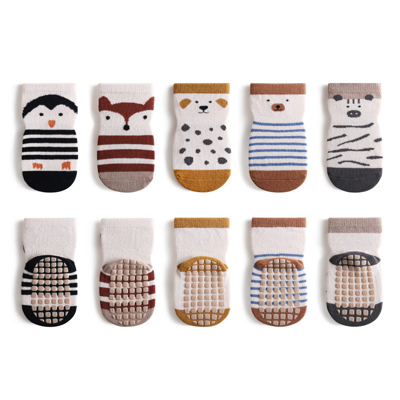 Calcetines antideslizantes de verano para bebé, medias con estampado de animales de dibujos animados, 5 pares por lote