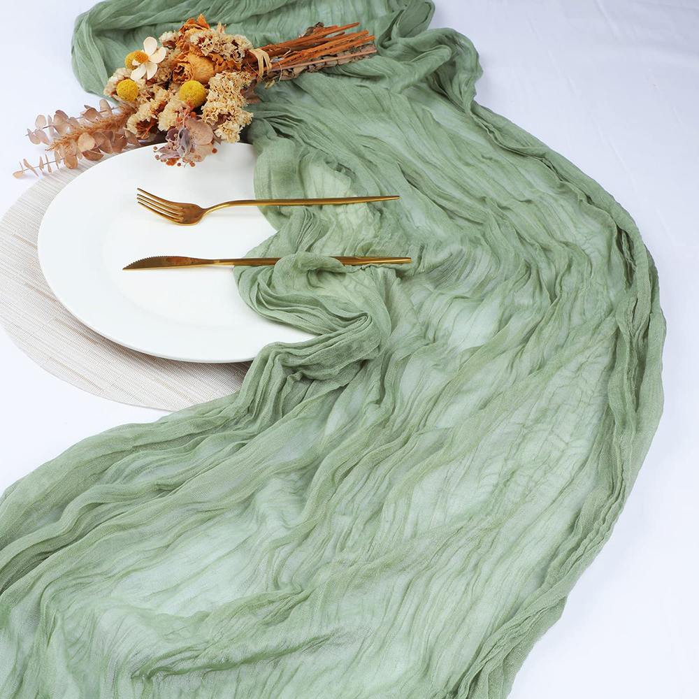 Semi-Sheer Gauze Table Runner Sage Cheesecloth Table Setting Dining Vintage Wedding Party Christmas Banquets Arches Cake Decor