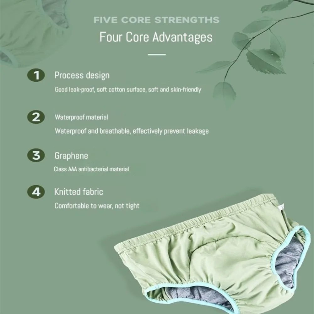 Pañal de algodón de grafeno para ancianos, ropa interior de alta absorción, antifugas laterales, lavable, calzoncillos para incontinencia