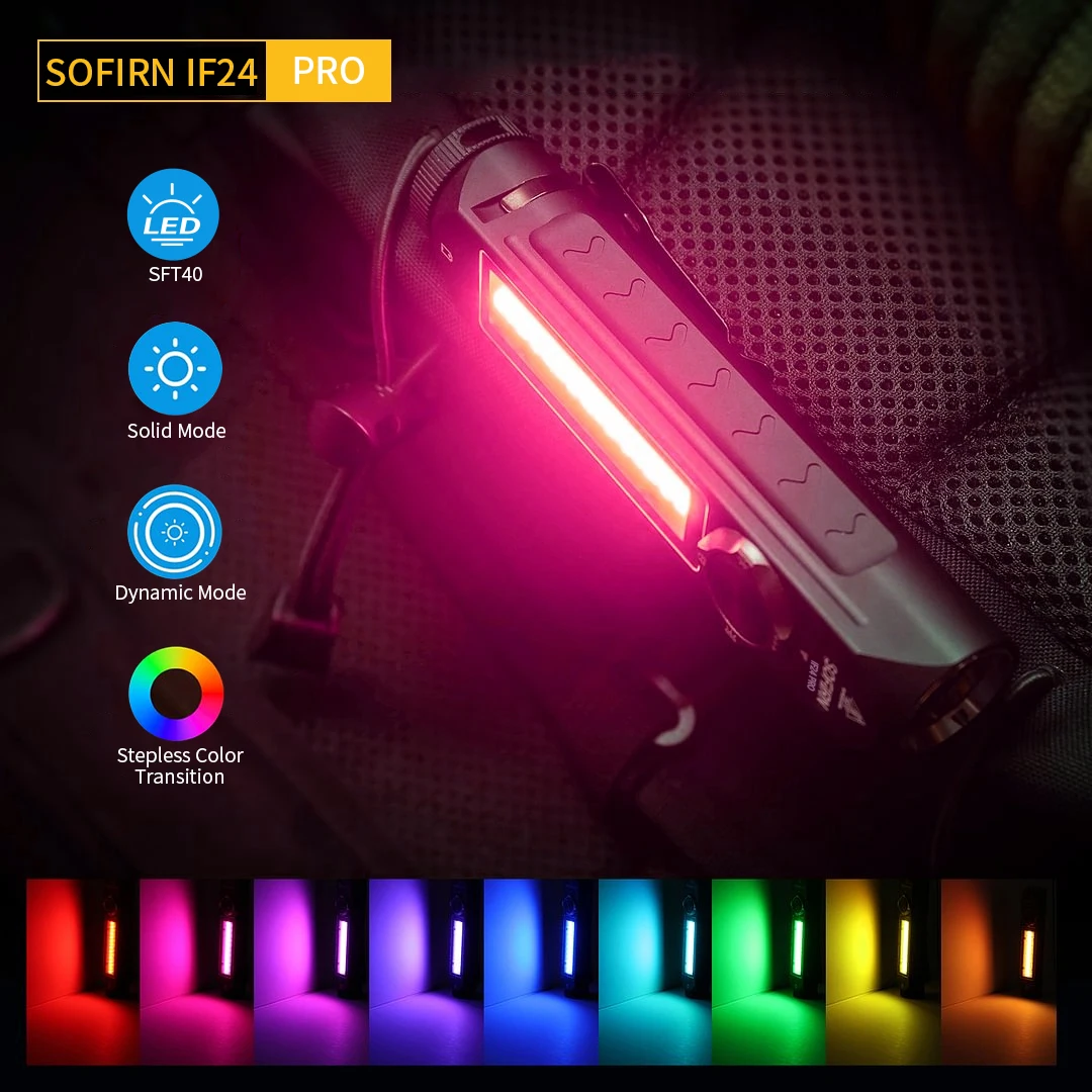 Nuevo Sofirn IF24 PRO SFT40 LED 1800lm linternas 18650 recargable RGB Buck Driver inundación punto antorcha con tapa trasera magnética