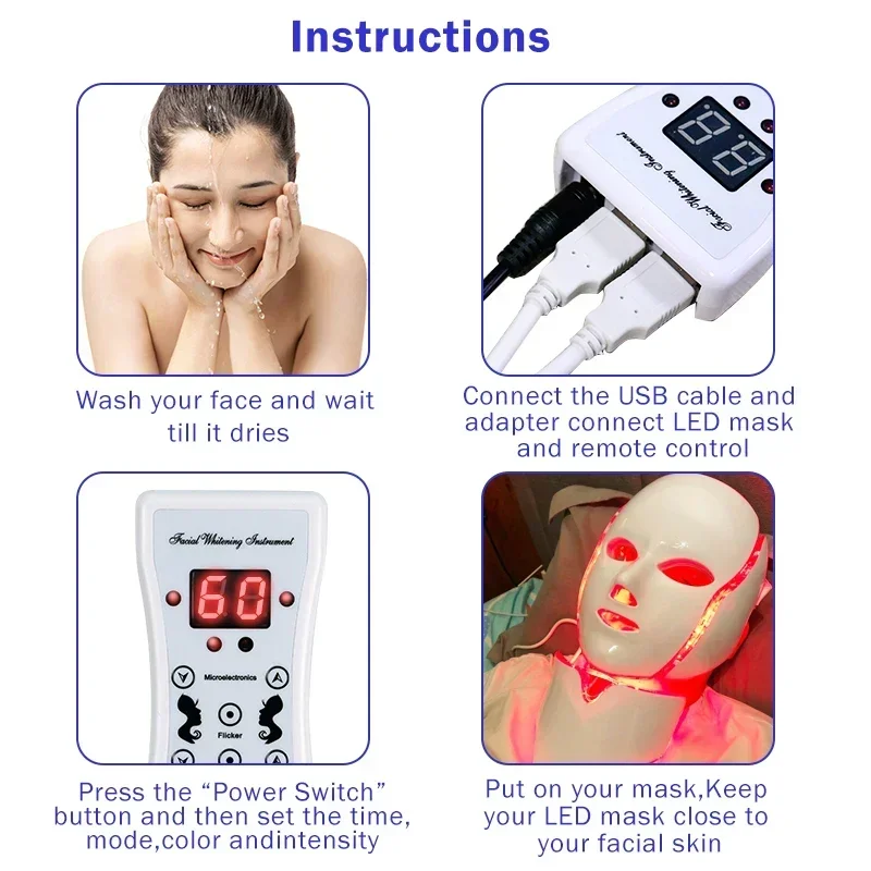 7-kleuren lichttherapie led gezichtsmasker met nek whitening huidverjonging machine gezichtsmasker huidverzorging anti acne verwijdering masker