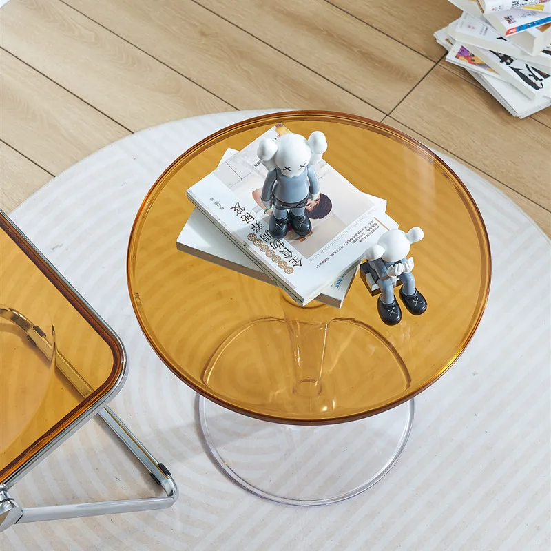 Nordic Simple Transparent Ins Small Coffee Table Round Acrylic Small Side Table Removable Plastic Coffee Table Small Round Table