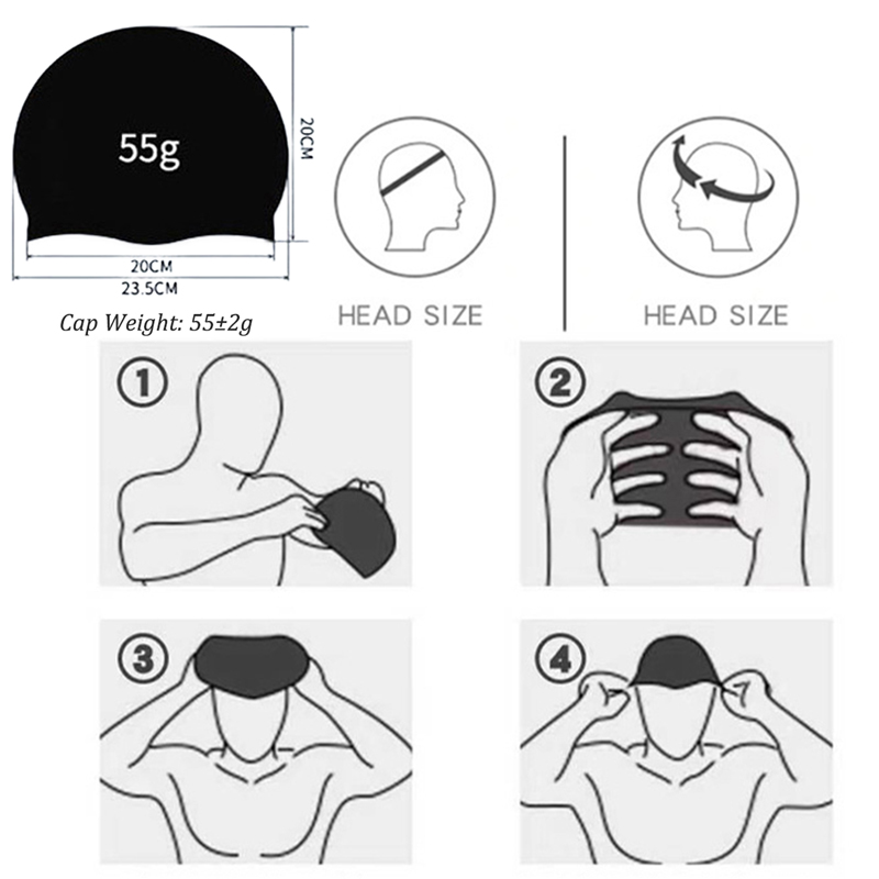 남녀공용 실리콘 수영 모자, 수영장 수상 스포츠, 다이빙 목욕, 긴 머리, 방수 대형 모자, 성인용 모자, 55g, 신제품