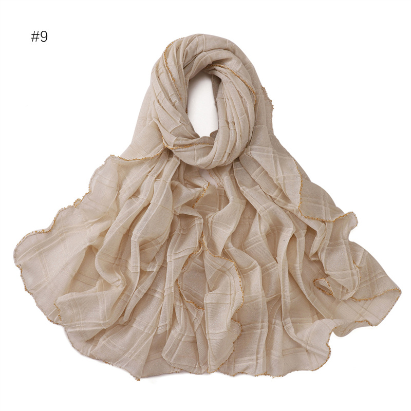 13 cores 80*180cm novo simples fio de prata rugas xadrez cor sólida corrente borda de ouro cachecol muçulmano feminino hijab envoltório ramadan islam
