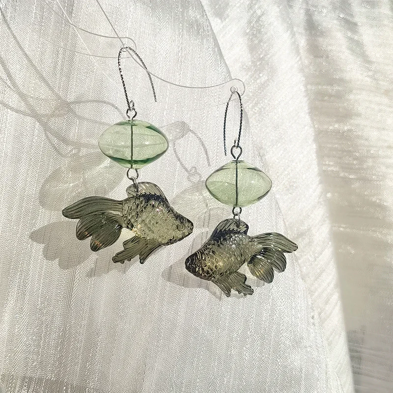 Brinco criativo de peixe dourado, exclusivo, transparente, pingente de peixe dourado, fofo, koi, joias de declaração, atacado