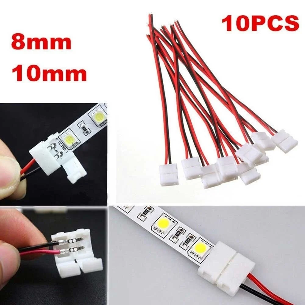 10 szt. Kabel 2-pinowe złącze taśmy LED 3528/5050 Adapter jednokolorowy Przydatne