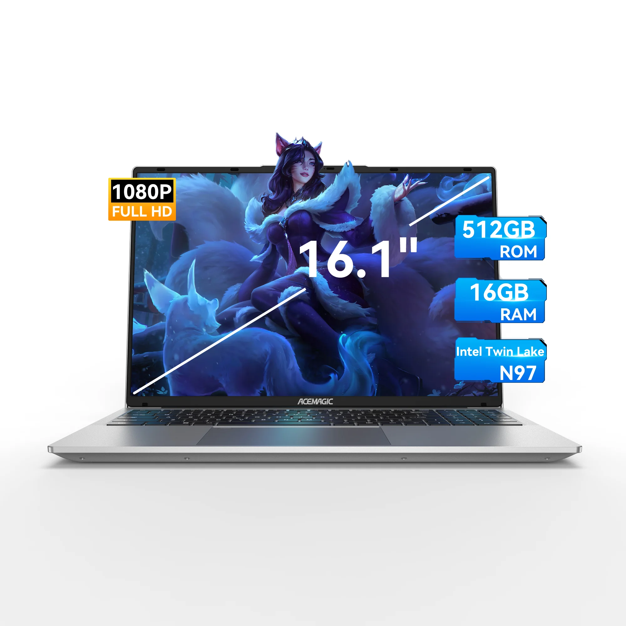 ACEMAGIC 16" Ultra Slim Laptop 16GB RAM 512GB SSD Intel N97 Notebook Gamer 1920*1080 Display Office Study Computer PC Windows 11