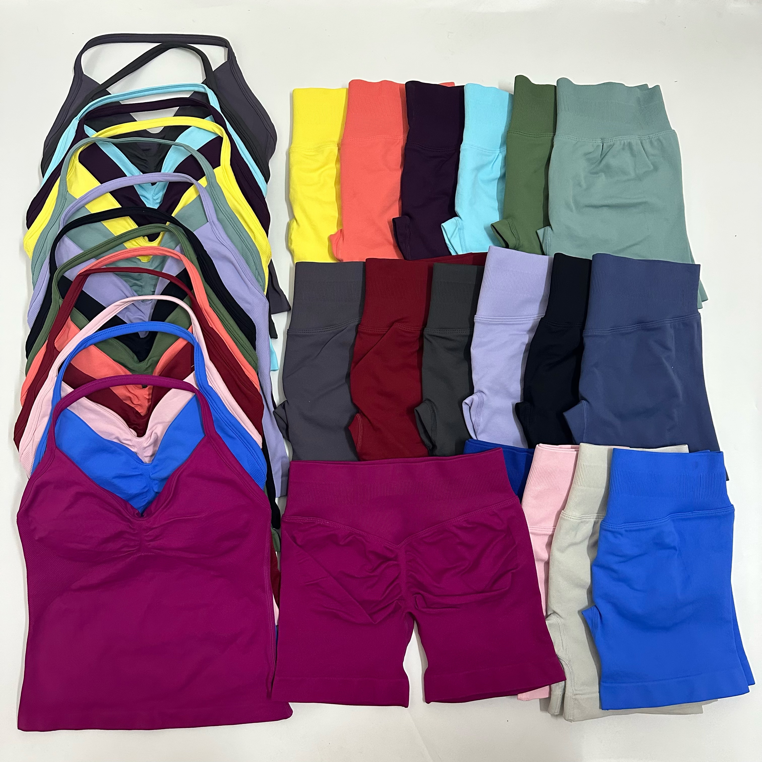 Бесшовный комплект для йоги без логотипа, женский мягкий топ на бретельках, спортивные шорты для подтяжки ягодиц, комплект летней спортивной одежды, одежда для тренировок