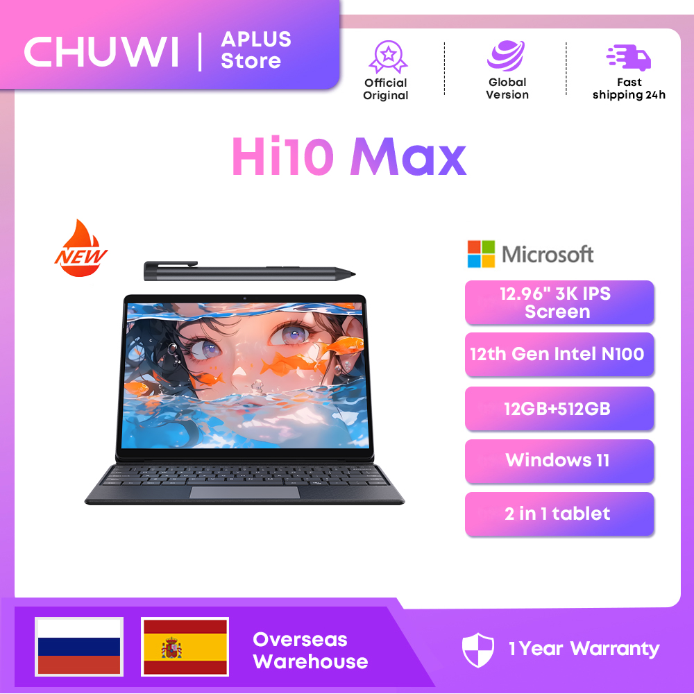 CHUWI HI10 Max 2 en 1 Windows Tablet portátil Intel N100 12,96 ''3K pantalla táctil 512GB SSD 12GB RAM tabletas soporte teclado Stylus