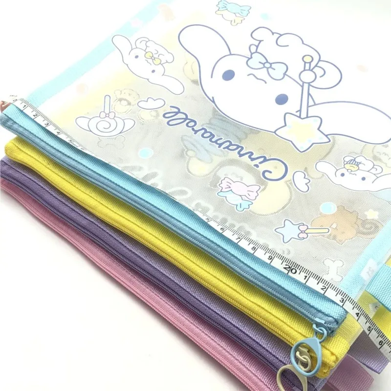Custodia portaoggetti con cerniera in rete A5 Melody Kuromi Cinnamoroll Borsa per documenti Organizzatore di cancelleria per studenti Materiale scolastico