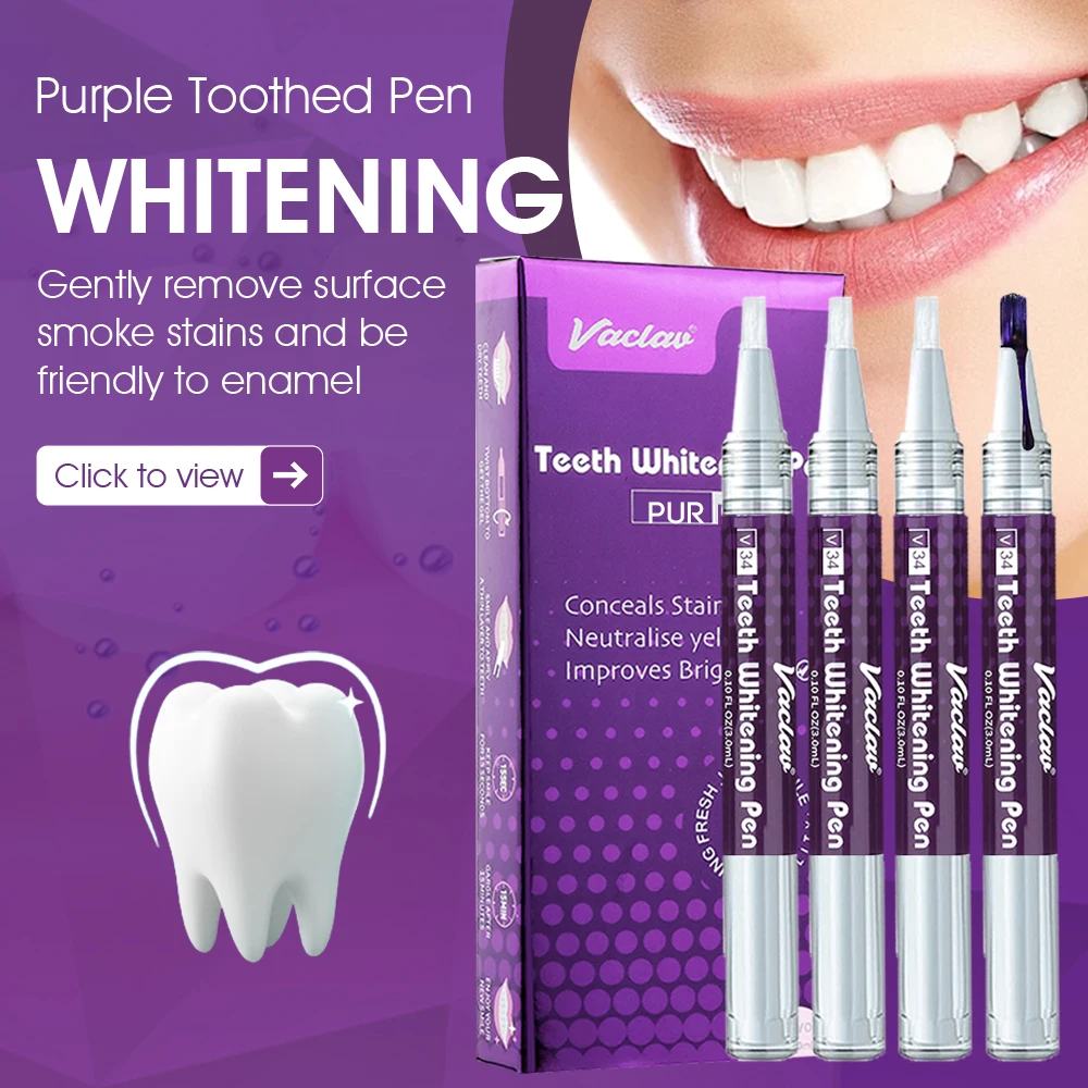 Vaclav V34 Penna gel sbiancante per denti viola, penna pigmentata sbiancante istantanea per rimuovere macchie e ripristinare il colore dei denti