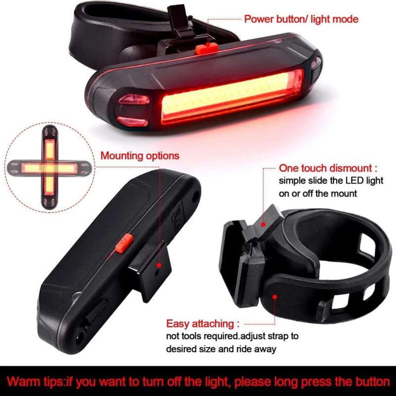 Xe Đạp Phía Sau Đèn USB Chống Nước LED Sạc An Toàn Cảnh Báo Đèn Xe Đạp Tặng Phụ Kiện Đi Đêm Đi Xe Đạp Họa Tiết Rằn Ri Nét Ta 016RAR