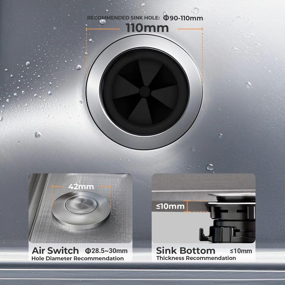 Continuous Feed Garbage Disposal with Sound Reduction,1/2 HP Food Waste Disposer with Stainless Steel Grinding System