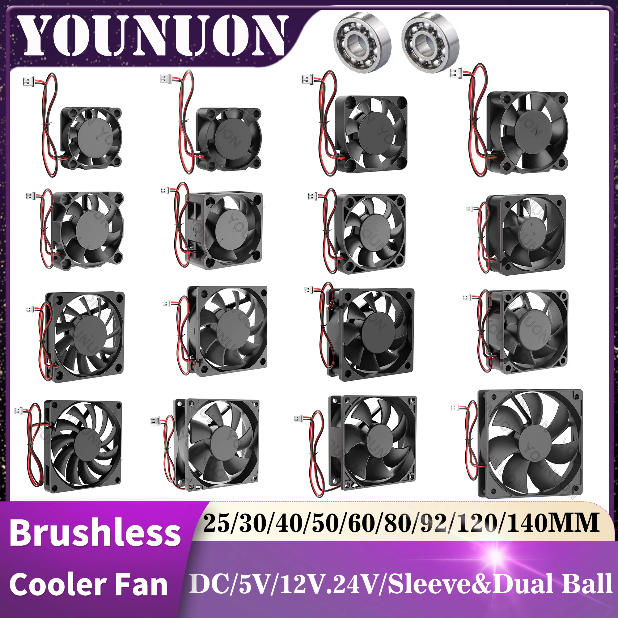 YOUNUON DC 5 В/12 В/24 В 30 мм/40 мм/50 мм/60 мм/70 мм/80 мм/90 мм/120 мм/140 мм вентилятор постоянного тока бесщеточный охлаждающий вентилятор ПК ноутбук компьютерный вентилятор