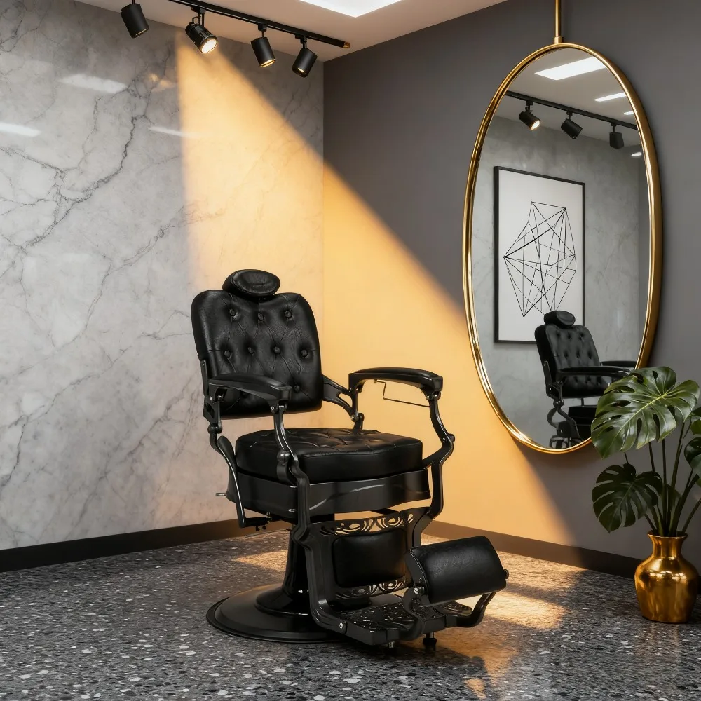 700lbs Heavy-Duty Vintage Barber Chair – Recline Function, Hydraulic & 360° Rotatable with Headrest for Professional Salons​