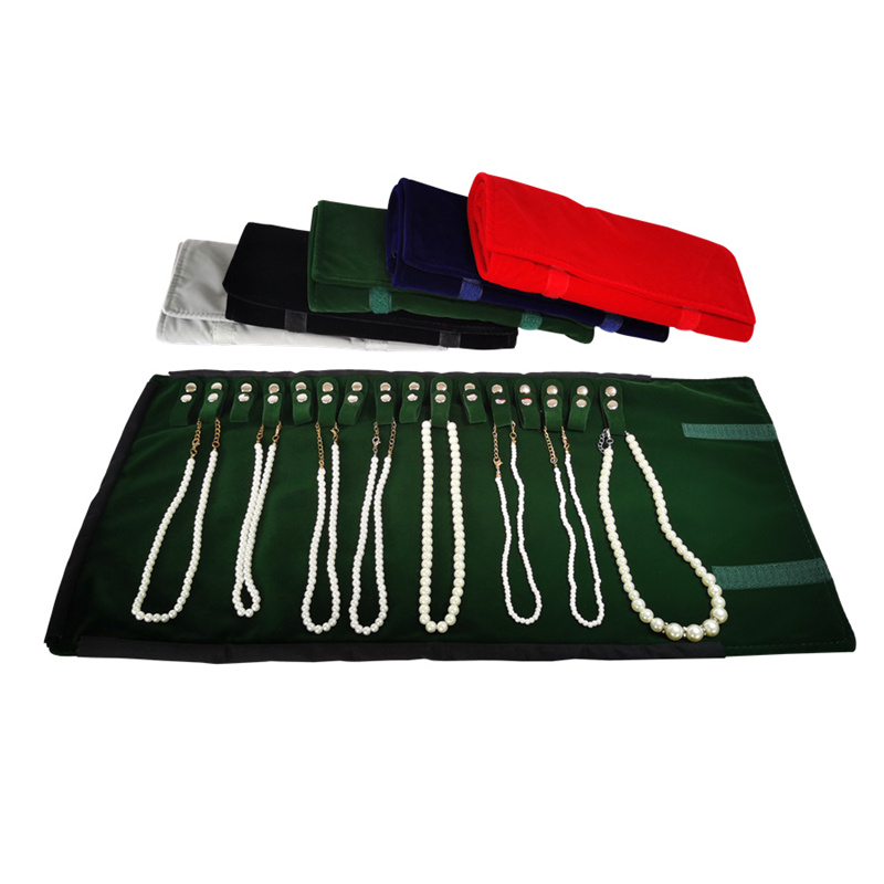 กํามะหยี่บรรยากาศเรียบง่าย Travel เครื่องประดับม้วนกระเป๋าสร้อยคอกระเป๋าพับเครื่องประดับกระเป๋าสีดําสีเทาหนัง