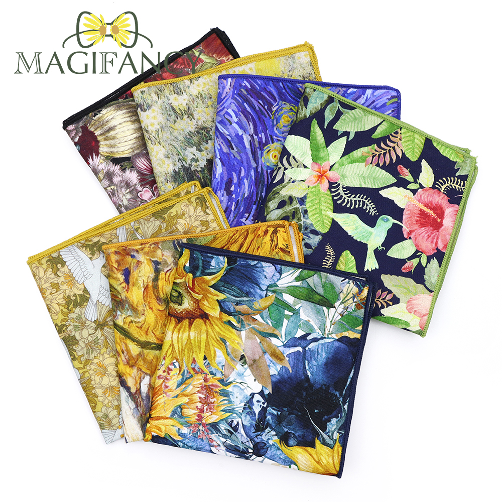 ใหม่ Vintage Garden ภาพวาดสีน้ํามัน 23 ซม.ผ้าเช็ดหน้าผ้าฝ้าย 100% Sunflower ผู้หญิงผู้ชายงานแต่งงานชุดพ็อกเก็ตสแควร์ของขวัญอุปกรณ์เสริม