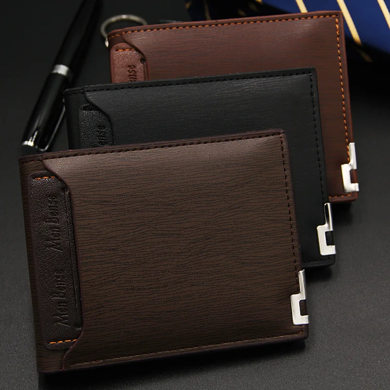 Nueva cartera para hombre, cartera corta multifuncional a la moda para ocio con borde de hierro, tarjetero, cartera de cuero