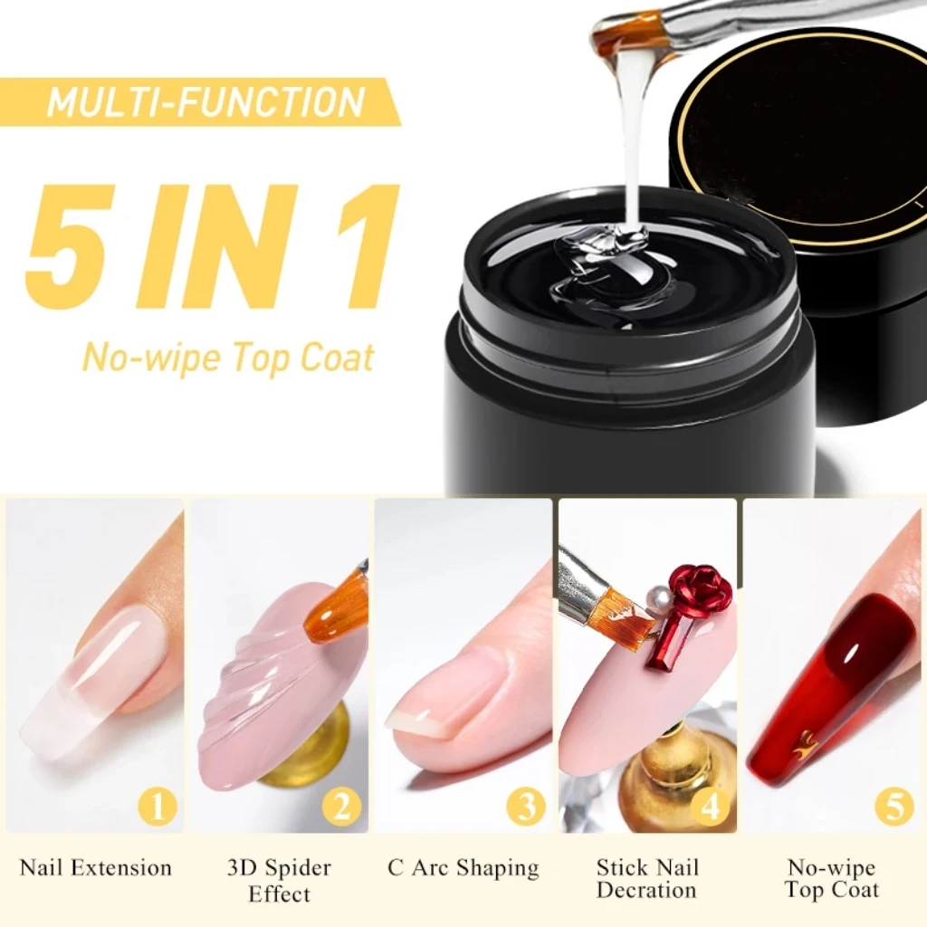 5 em 1 cola gel reforço gel sem limpar casaco superior manicure uv led função de imersão verniz gel 3d cromo design