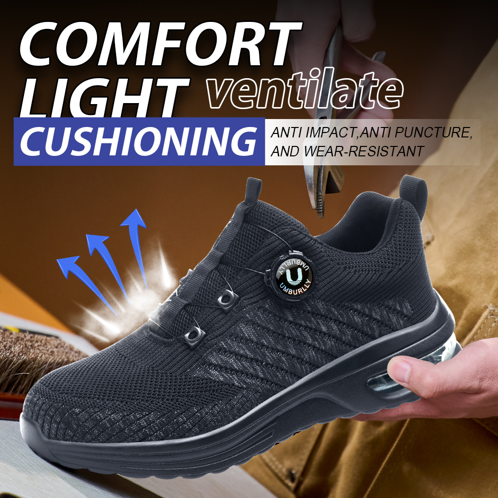 Botas de trabalho com fivela rotativa, segurança com biqueira de aço, sapatos de segurança respiráveis, marca indestrutível, tênis de trabalho à prova de punção