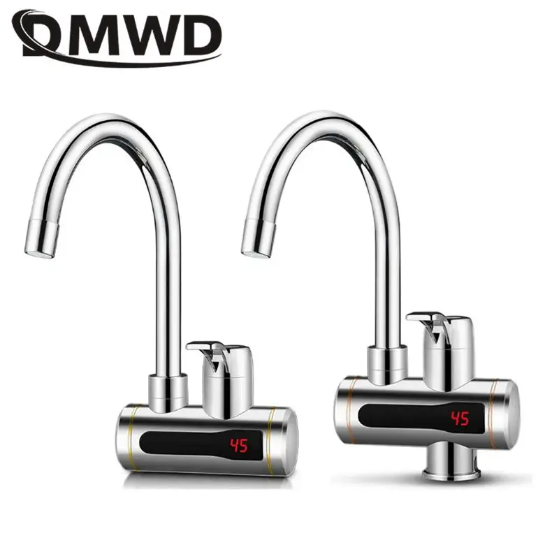 DMWD ทันที Tankless เครื่องทําน้ําอุ่นไฟฟ้าก๊อกน้ําห้องครัวความร้อนทันที Tap เครื่องทําน้ําอุ่นพร้อมจอแสดงผลอุณหภูมิ LED EU