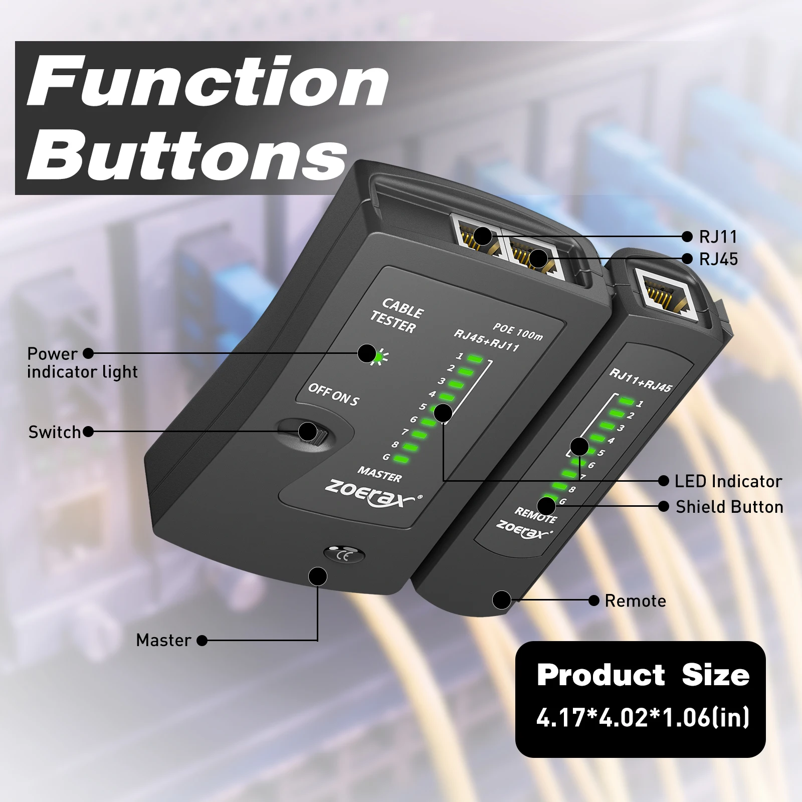 Тестер сетевого Ethernet-кабеля ZoeRax для LAN RJ45 Cat5 Cat5e Cat6 Cat6a Cat7 UTP/экранированного кабеля и RJ11 RJ12