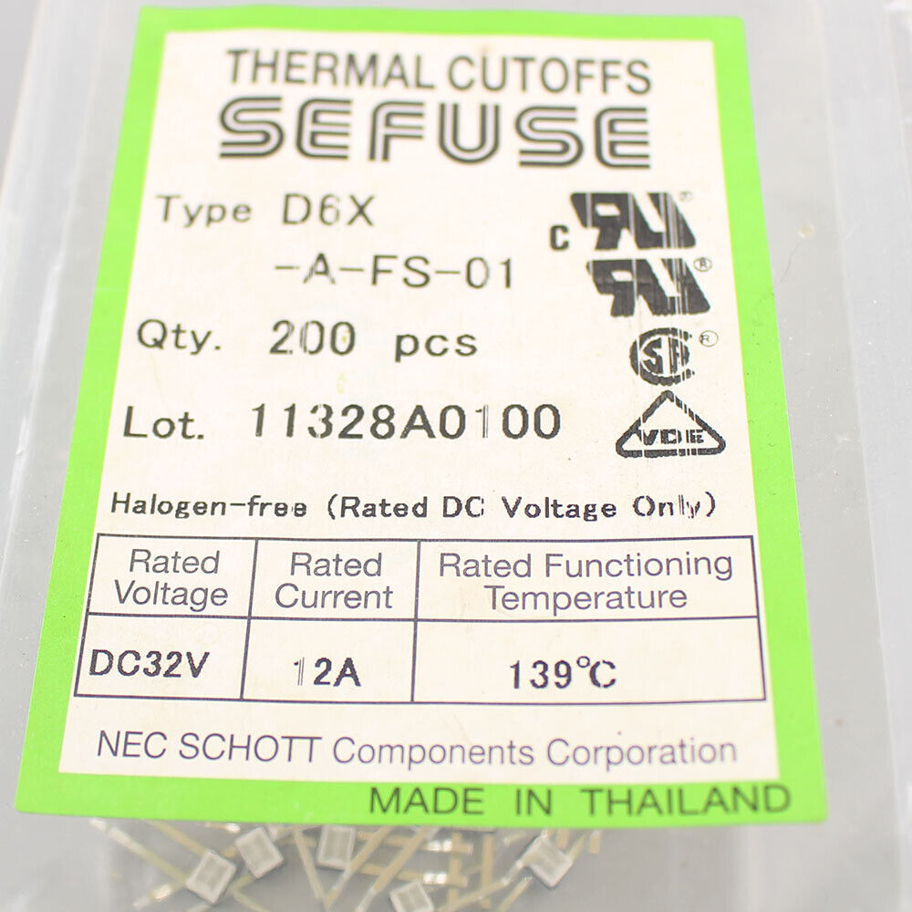 5 Stück SCHOTT SEFUSE D6X-A-FS-01 D6X1XC 139 ℃   DC32V 12A 139 Grad dreipolige Thermosicherung mit Ausschaltung, Thermoverbindung