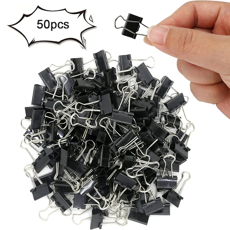 50 Uds Mini Clips de carpeta Clips de carpeta negros Clip de papel pequeño para el hogar escuela Oficina y negocios 15mm