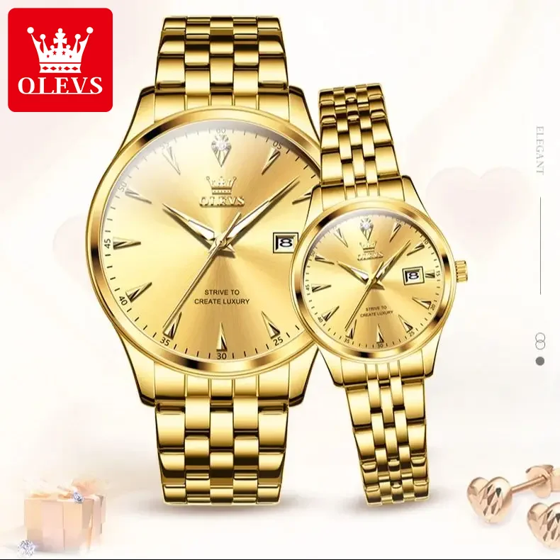 Olevs 5598 Paar Uhr Luxusmarke wasserdichte Quarzuhr Mode Diamant Kalender Datum Woche seine und ihr Paar Uhr Geschenk