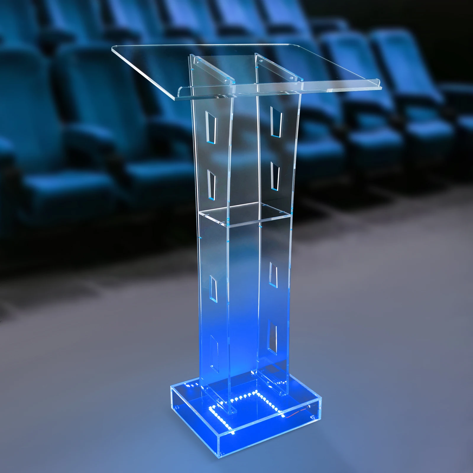 Púlpito de igreja com pódio transparente acrílico, púlpito com luzes led azuis, suporte de pódio transparente diy para igrejas, conferências, discursos