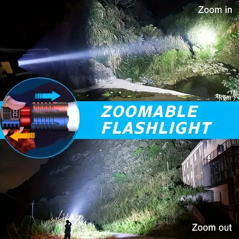Linterna LED recargable de alta potencia linterna muy fuerte con antorcha de luz lateral para acampar al aire libre senderismo pesca