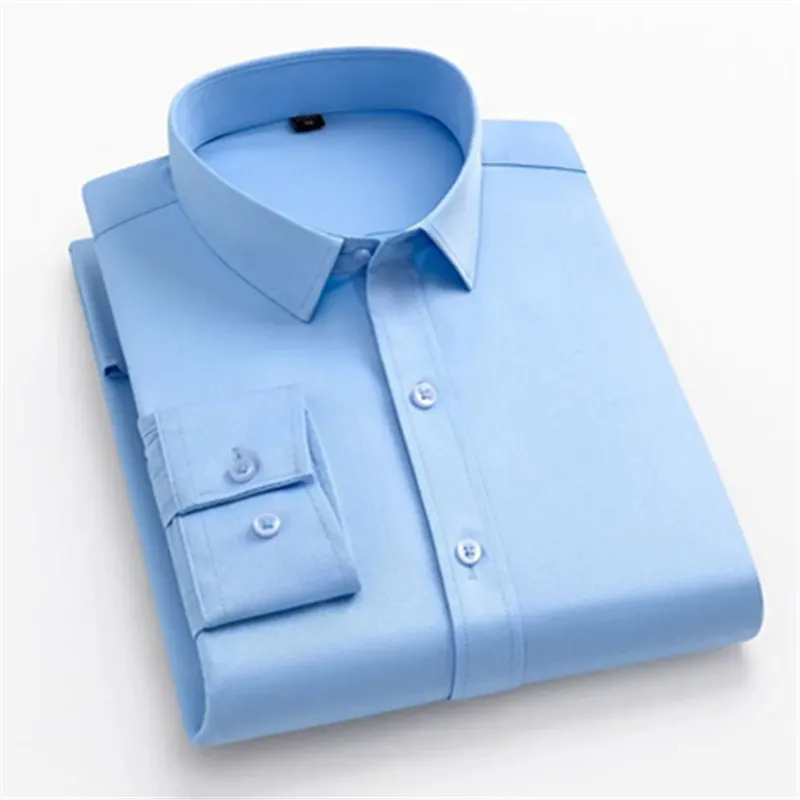 Camisa elástica de manga larga para hombre, vestido de negocios informal sin planchar, traje de trabajo profesional, ropa de oficina azul marino ajustada, 100KG
