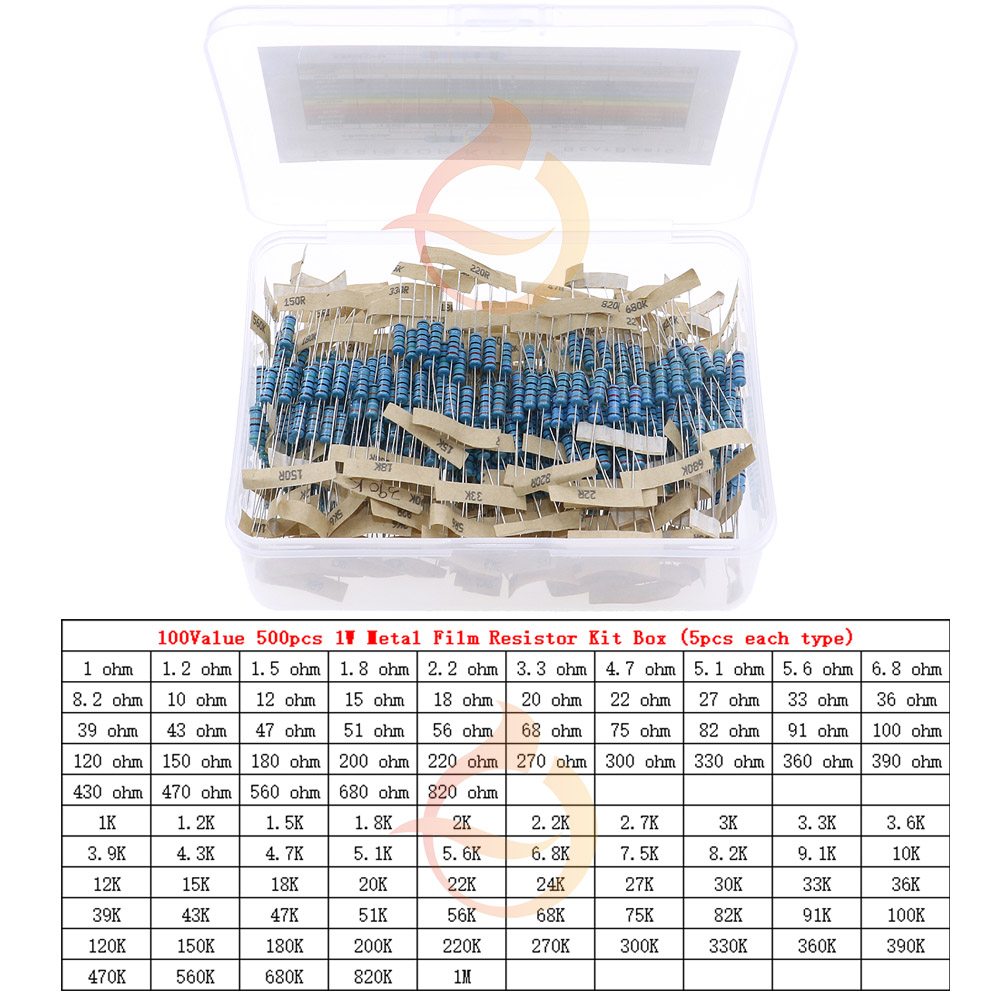 1% 금속 필름 저항 모음 키트, 박스 포함, 1/8W, 1/4W, 1/2W, 1W, 2W, 3W, 0Ω ~ 10MΩ