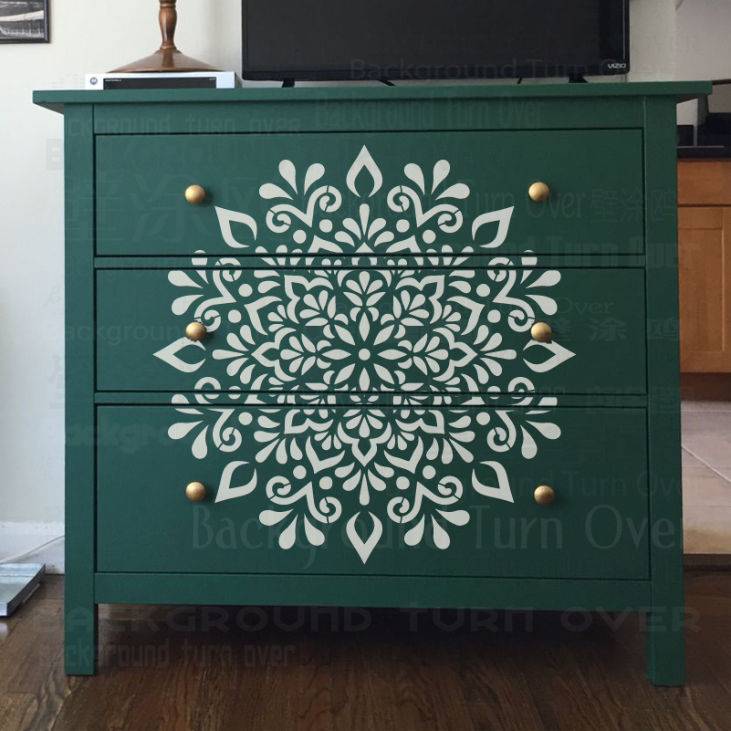 40 ซม.-80 ซม.Stencil ตกแต่งผนังสําหรับภาพวาด Putty แม่แบบผู้ผลิตเฟอร์นิเจอร์ตกแต่งพิเศษ Mandala รอบดอกไม้ Lotus S300